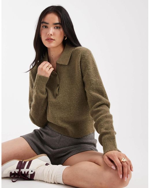 ASOS Brown – henley-pullover aus strick