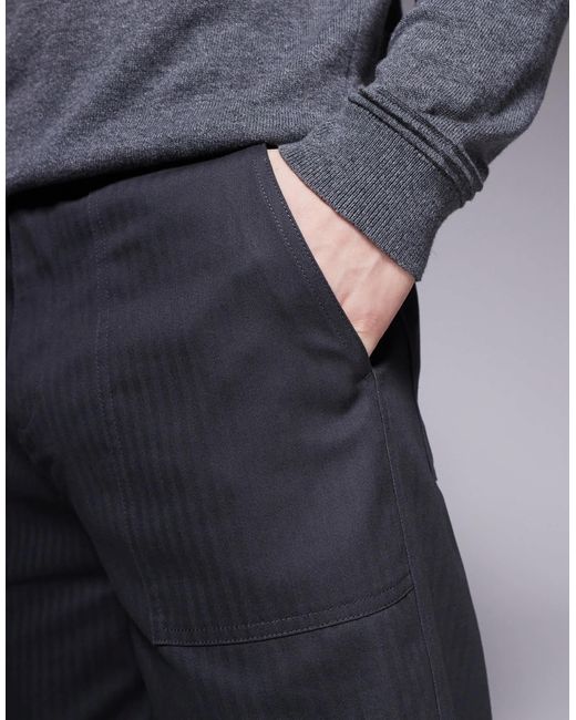 ASOS Blue Straight Leg Herringbone Pants for men
