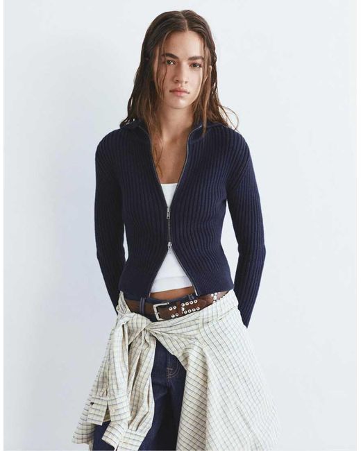 Pull&Bear Blue Zip-up Cardigan