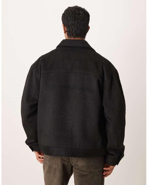ASOS Black Wool Look Brushed Harrington Jacket for men