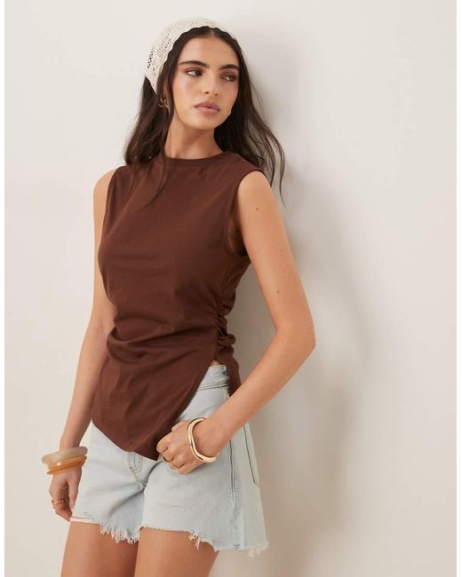 ASOS Brown Cinched Vest With Asymmetric Hem