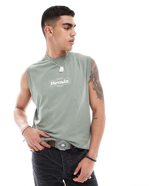 Camiseta verde salvia extragrande sin mangas con estampado "black rock" en la espalda Only & Sons de hombre de color Gray