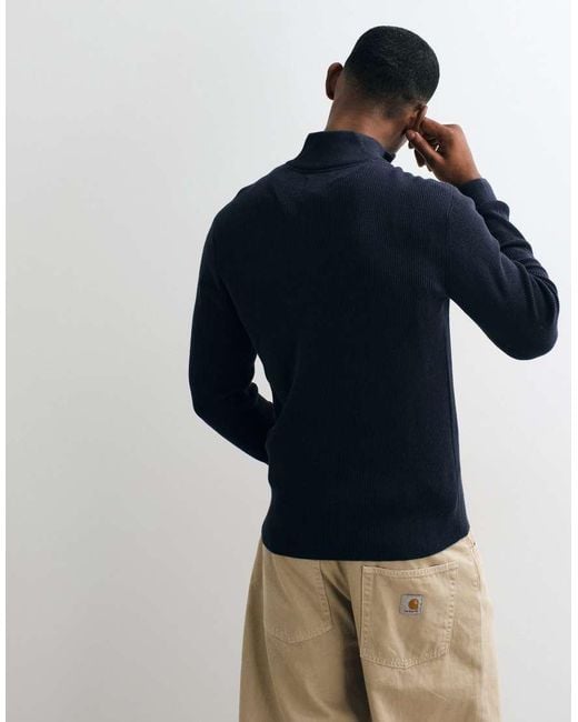 Blend Blue Knitted Quarter Zip Jumper for men