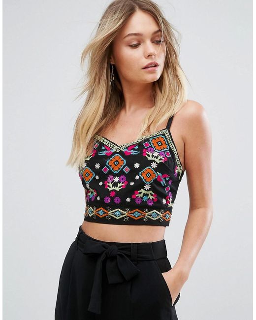 New Look Embroidered Crop Top in Black | Lyst Canada