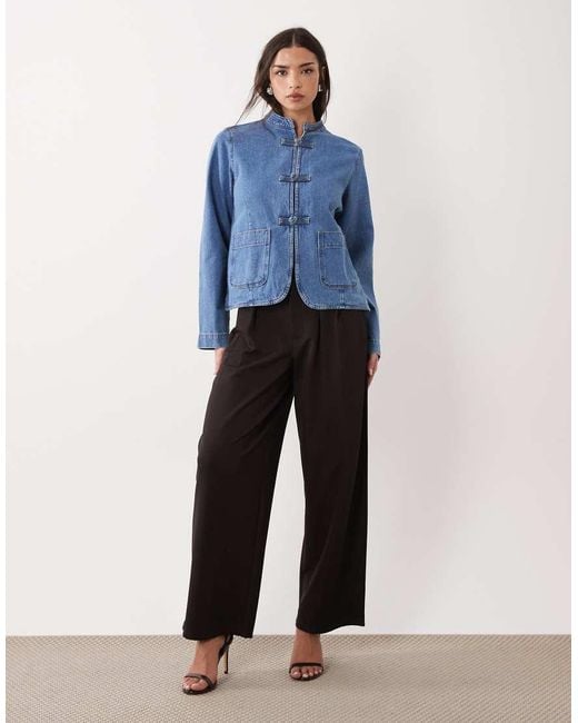 ASOS Blue Denim Oversized Mandarin Collar Jacket