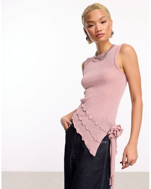 Collusion Pink Fine Knit Knitted Vest With Corsage Trim