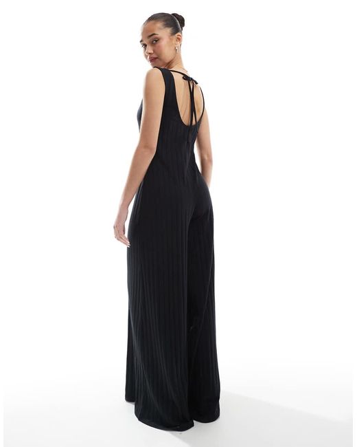 ASOS Black Sleeveless Wide Rib Jumpsuit