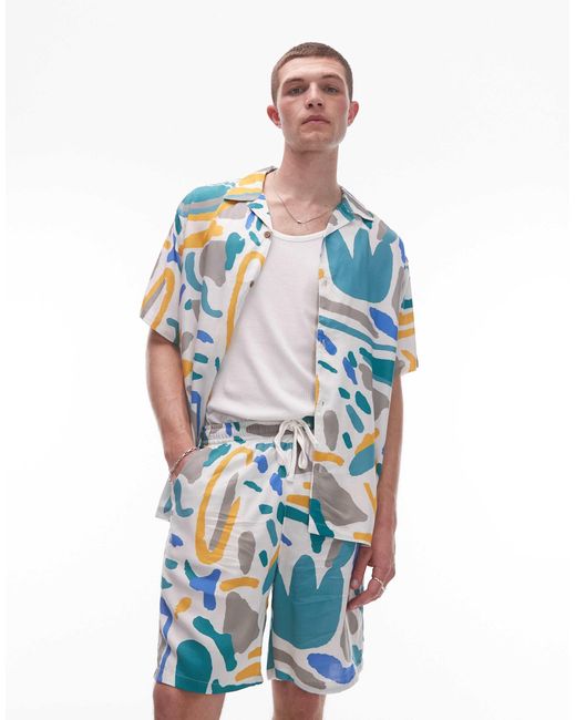 Parlez Blue Bay Stroke Print Short Co-ord for men