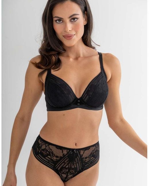 Pour Moi Black Taylor Lace Non-Padded Plunge Side Support Bra B-J
