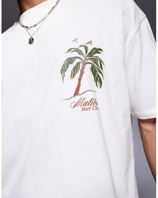 ASOS Gray Boxy Oversized T-shirt With Palm Tree Graphic for men