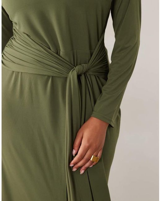 Tfnc Plus Green Slinky Slash Neck Drape Front Maxi Dress