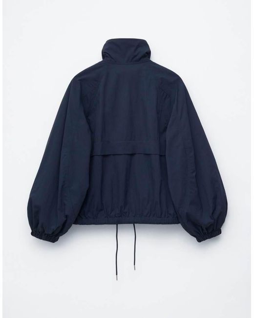 & Other Stories Blue Nylon Short Bomber Jacket With Waist Pleat Detail