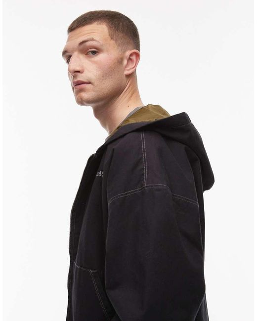 Chaqueta Bomber Negra Con Capucha Y Acabado Lavado De Lona Gruesa De Timberland de hombre de color Black