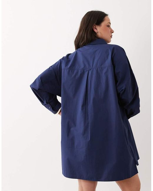 ASOS Blue Asos Design Curve Linen Look Oversized Shirt Dress Co-ord