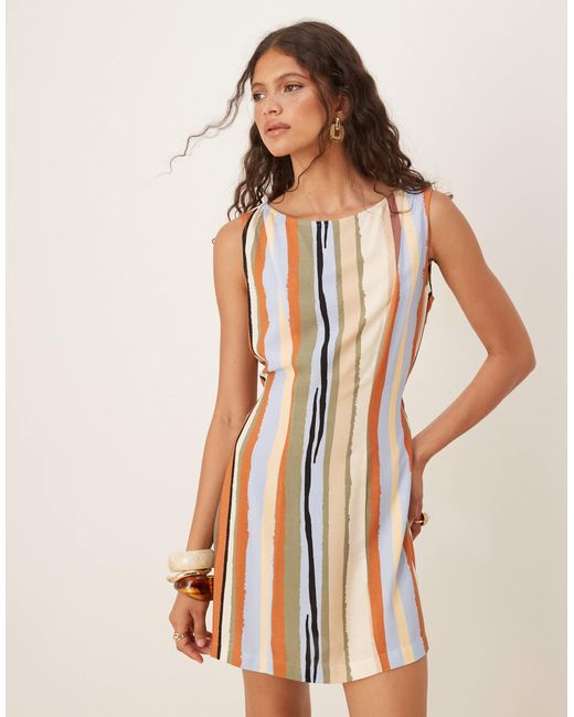 ASOS Natural Linen Blend Slash Neck Mini Dress