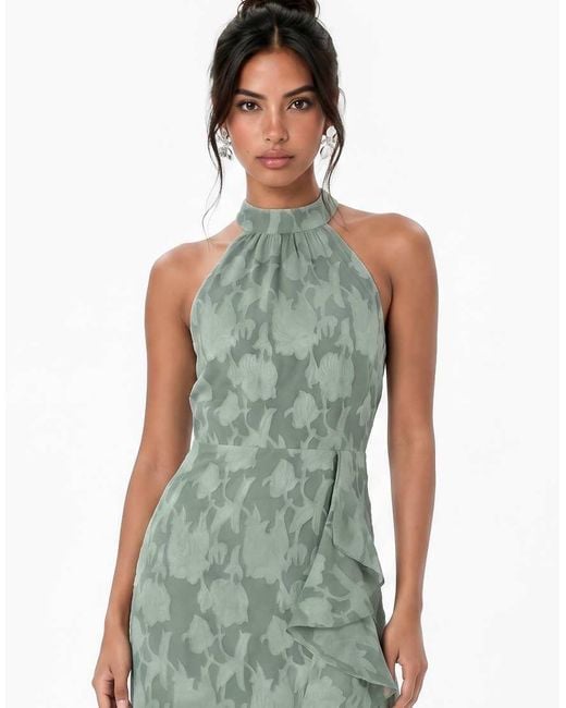 ANAYA Green Halter Neck Waterfall Ruffle Maxi Dress