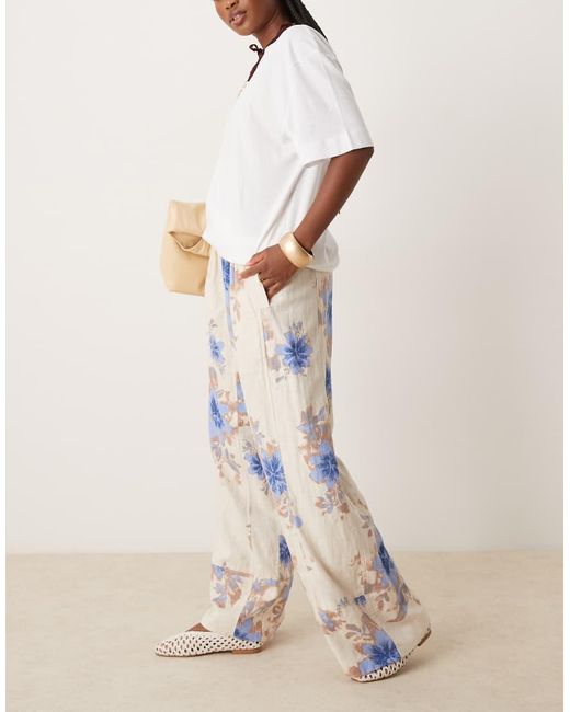 Free People Natural Days End Printed Wide Leg Linen Trousers