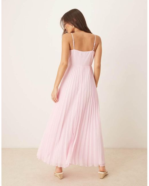 ASOS Geplooide Midi Cami-Jurk Met V-Hals En Kanten Randen in het Pink