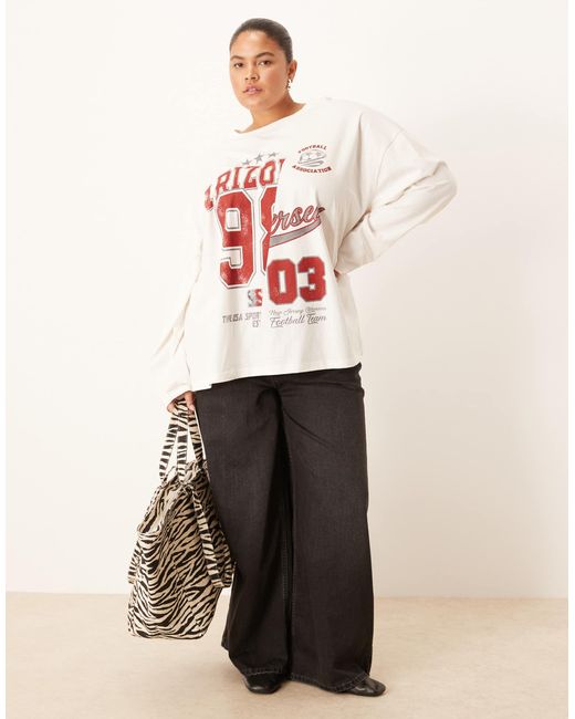 ASOS White Asos Design Curve Long Sleeve Skater Tee With Arizona Varsity Graphic