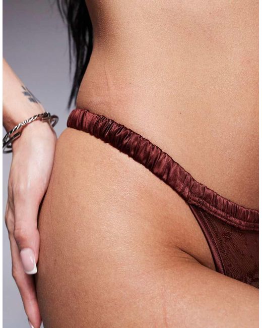 ASOS Gray Bruna Lace Tanga Thong With Satin Binding