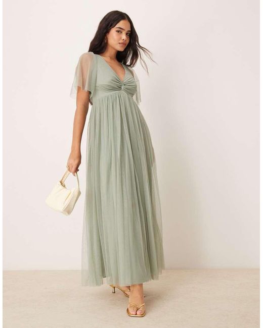 ANAYA Green Twist Detail Bridesmaid Maxi Dress