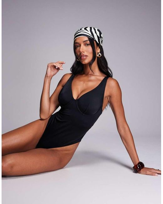 ASOS Black Fuller Bust Revenge Marina Sculpting Underwired Swimsuit