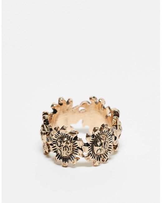 Bague unisexe à motifs soleil Reclaimed (vintage) en coloris White