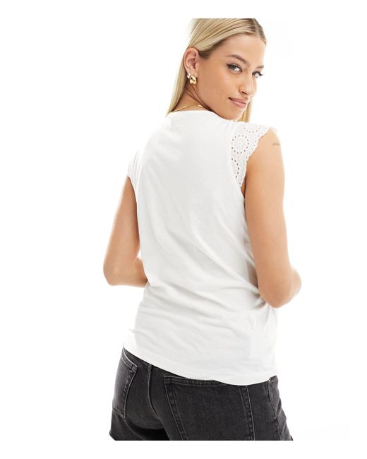 Vero Moda White T-shirt With Broderie Sleeve Detail