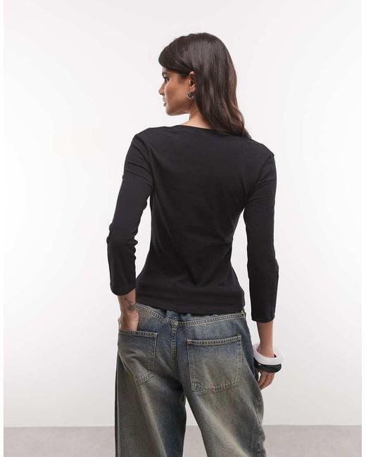 Weekday Black V-Neck Three Quarter Length Sleeve Top