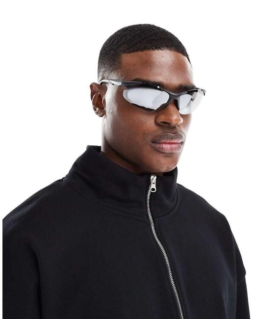 ASOS Black Festival Racer Sunglasses With Mirrored Lens for men