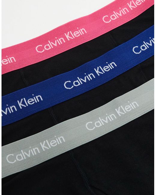 Cotton stretch - confezione da 3 boxer aderenti traspiranti neri con elastico colorato di Calvin Klein in Black da Uomo
