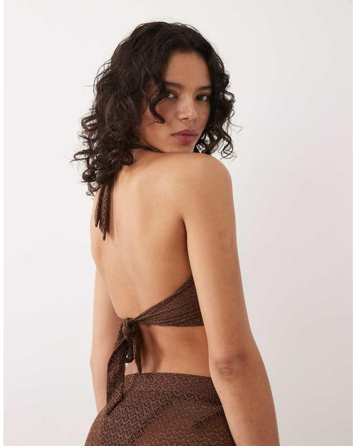 Free Society Brown Crochet Halterneck Beach Top