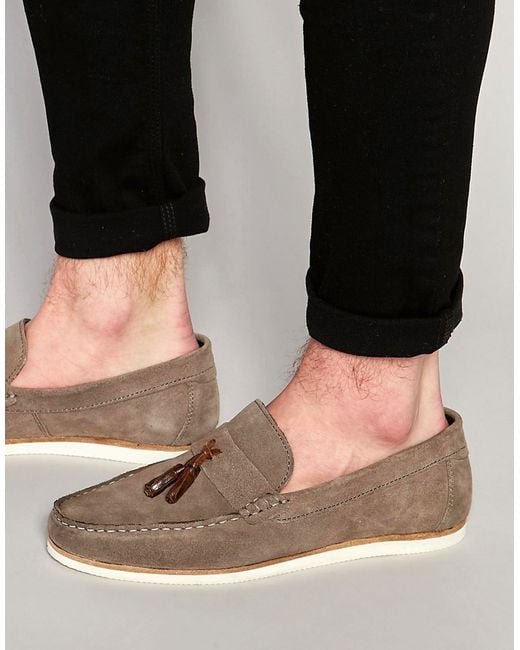 grey loafers with tassels
