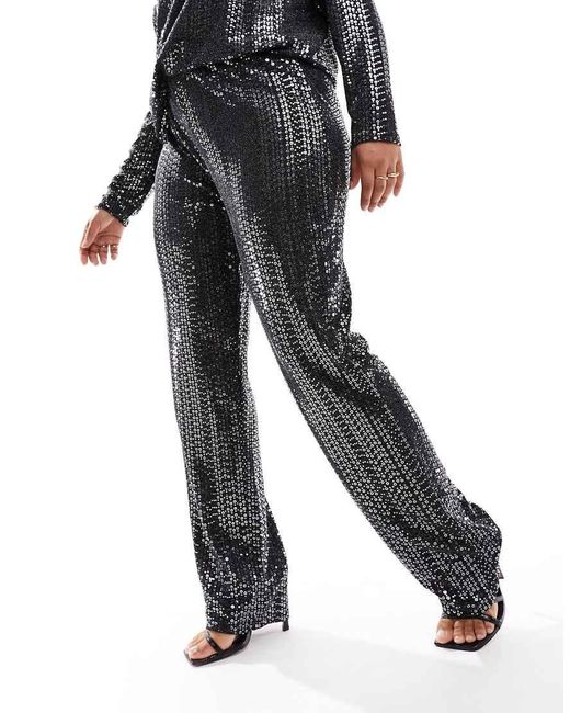 Pieces Plus Black Pieces Curve Sequin High Waisted Trousers Co-ord