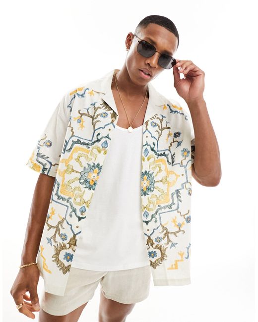 ASOS White Relaxed Revere Shirt With Placement Print for men