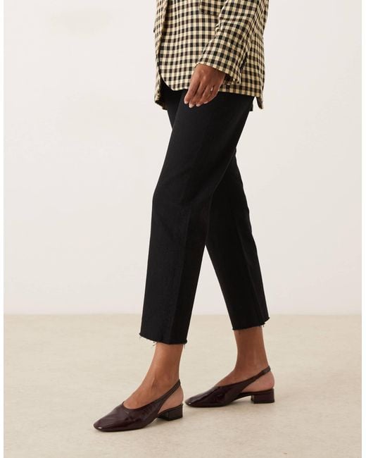 Mango Black Sling Back Leather Heeled Mule