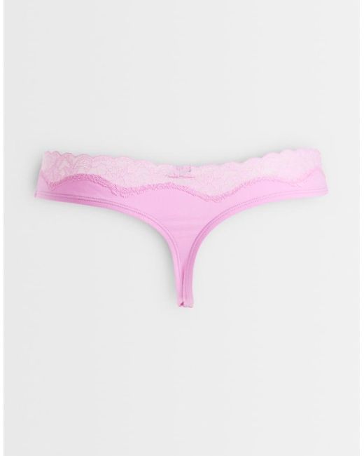 ASOS Pink 3 Pack Cotton Thong With Lace Trim
