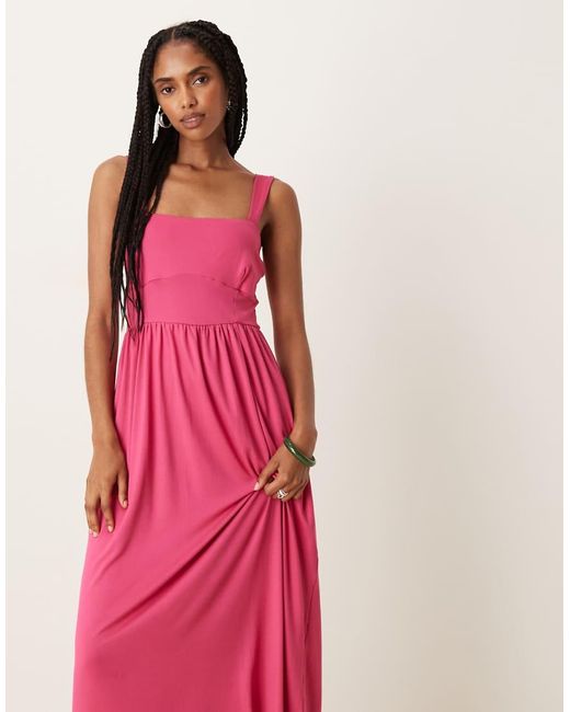 Vestito Midi Con Scollo Squadrato di ASOS in Pink