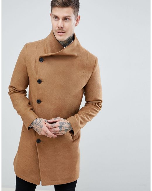 Religion Denim Funnel Neck Coat in Tan 