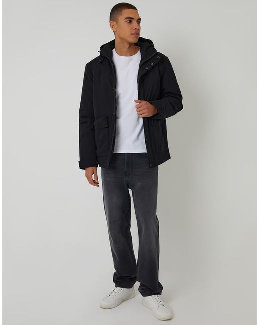 Threadbare Black Showerproof Microfleece Lined Padded Coat for men