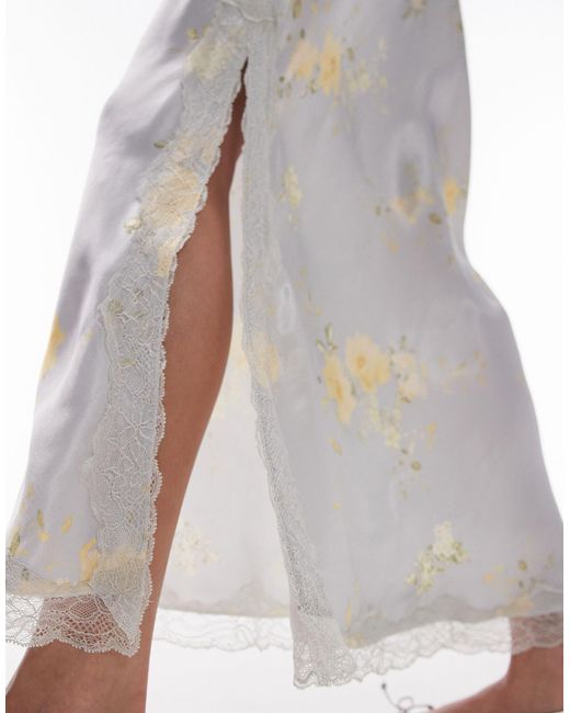 TOPSHOP White Satin Lace Trim Midi Skirt