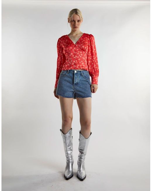 Glamorous Red V Neck Blouses