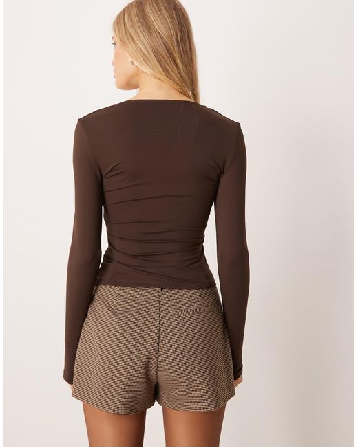 ASOS Brown Wide Sweetheart Neckline Long Sleeve Top