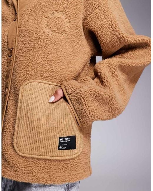 ASOS Gray Weekend Collective Knit Rib Mix Borg Hooded Jacket