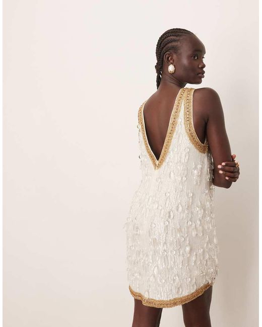ARRANGE Natural Crystal Encrusted Shift Mini Dress