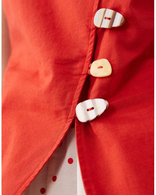 ASOS Red Linen Look Waistcoat Mini Dress With Poplin Skirt