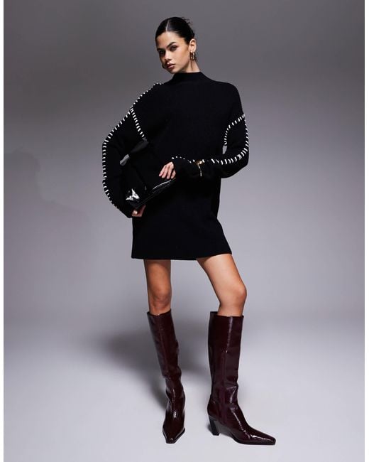 open lace back dress Oversized Turtleneck Sweater Dress with Tulle Ruffle Hem | Womens Long  Sleeve Knit Mini Jumper Dress for Fall Winter main image 1