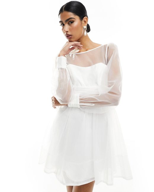 EVER NEW White Bridal Organza Bow Back Mini Dress