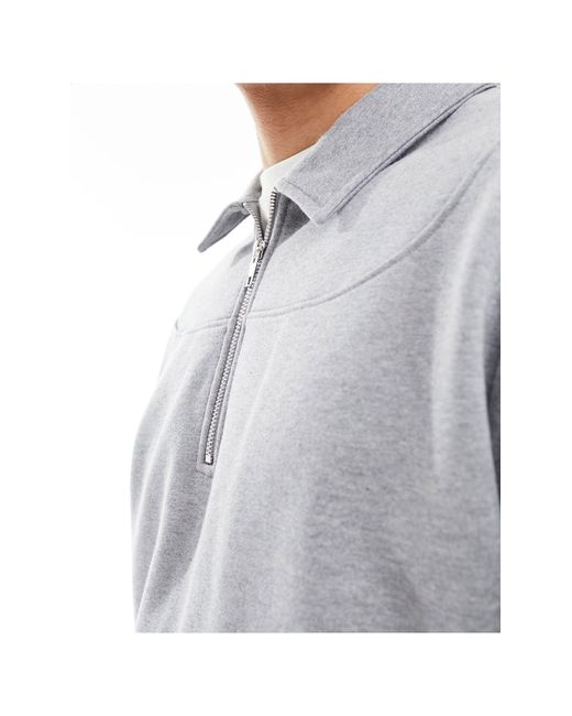 ASOS Gray Heavyweight Oversized Quarter Zip Polo Sweatshirt for men