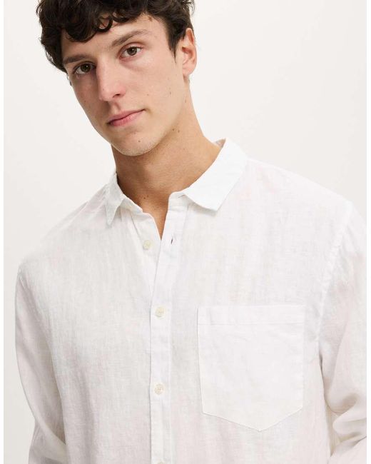 Cotton On White Relaxed Linen Long Sleeve Shirt for men